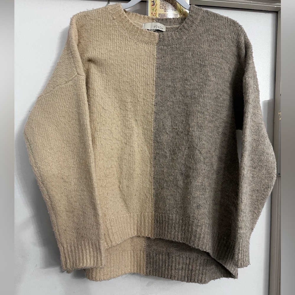 Pinch Beige and Gray Women's Crew Neck Sweater